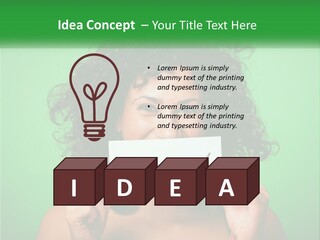 A Woman Holding A Card With A Smiley Face On It PowerPoint Template