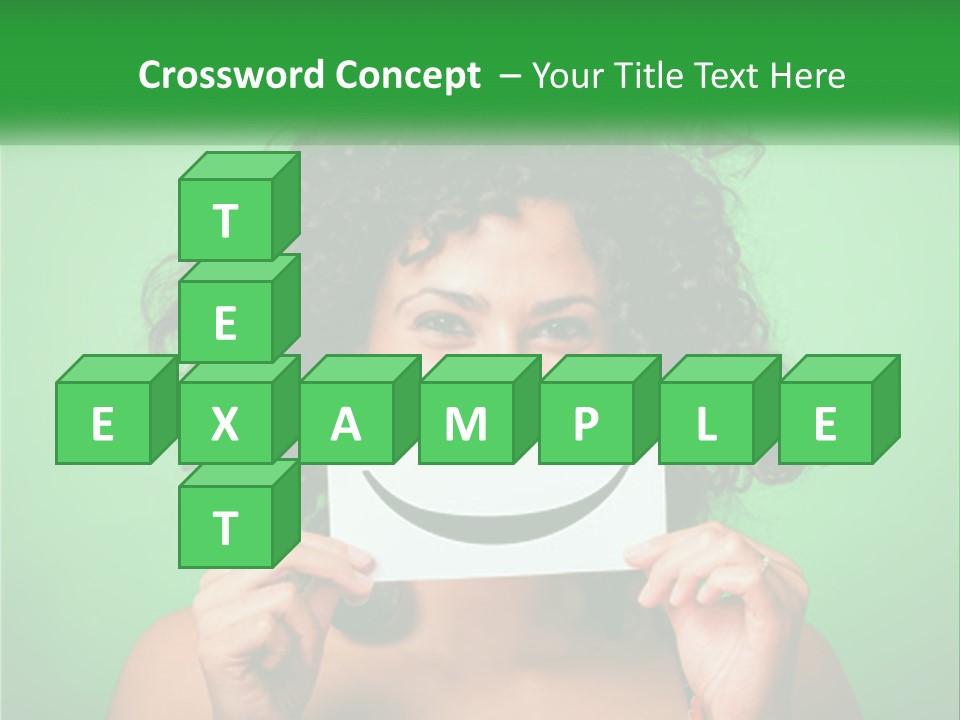 A Woman Holding A Card With A Smiley Face On It PowerPoint Template