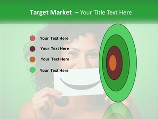 A Woman Holding A Card With A Smiley Face On It PowerPoint Template