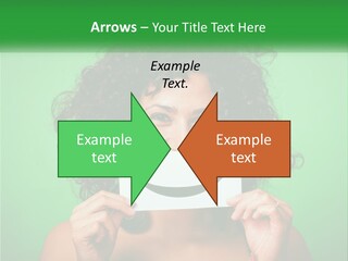 A Woman Holding A Card With A Smiley Face On It PowerPoint Template