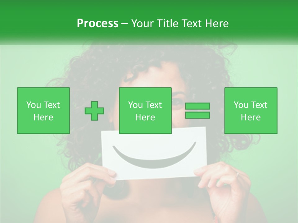 A Woman Holding A Card With A Smiley Face On It PowerPoint Template