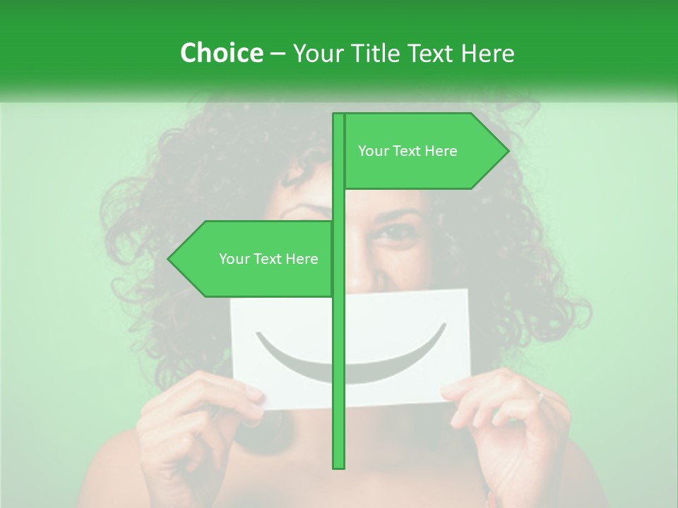 A Woman Holding A Card With A Smiley Face On It PowerPoint Template