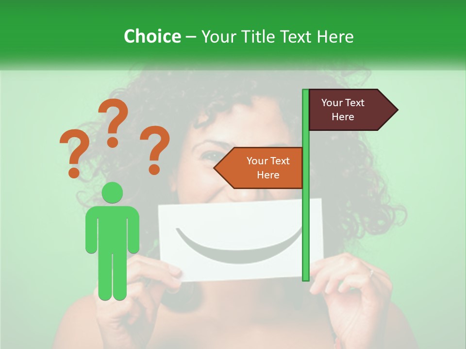 A Woman Holding A Card With A Smiley Face On It PowerPoint Template
