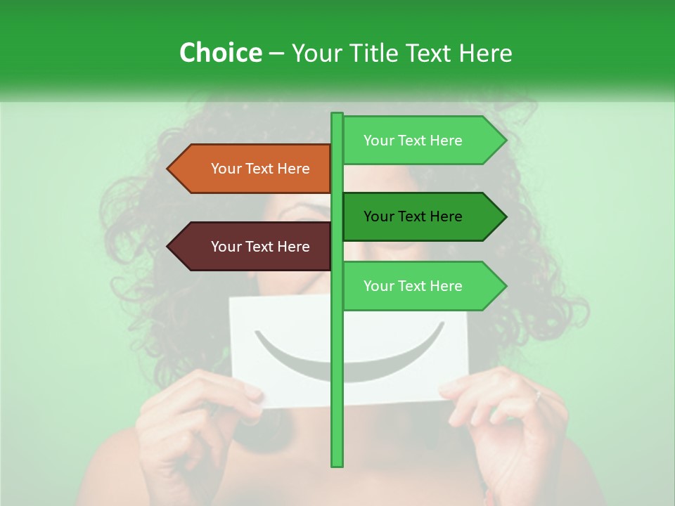 A Woman Holding A Card With A Smiley Face On It PowerPoint Template