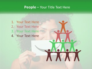 A Woman Holding A Card With A Smiley Face On It PowerPoint Template