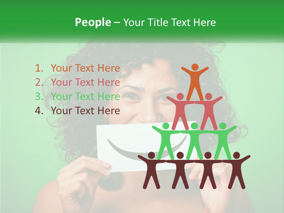 A Woman Holding A Card With A Smiley Face On It PowerPoint Template