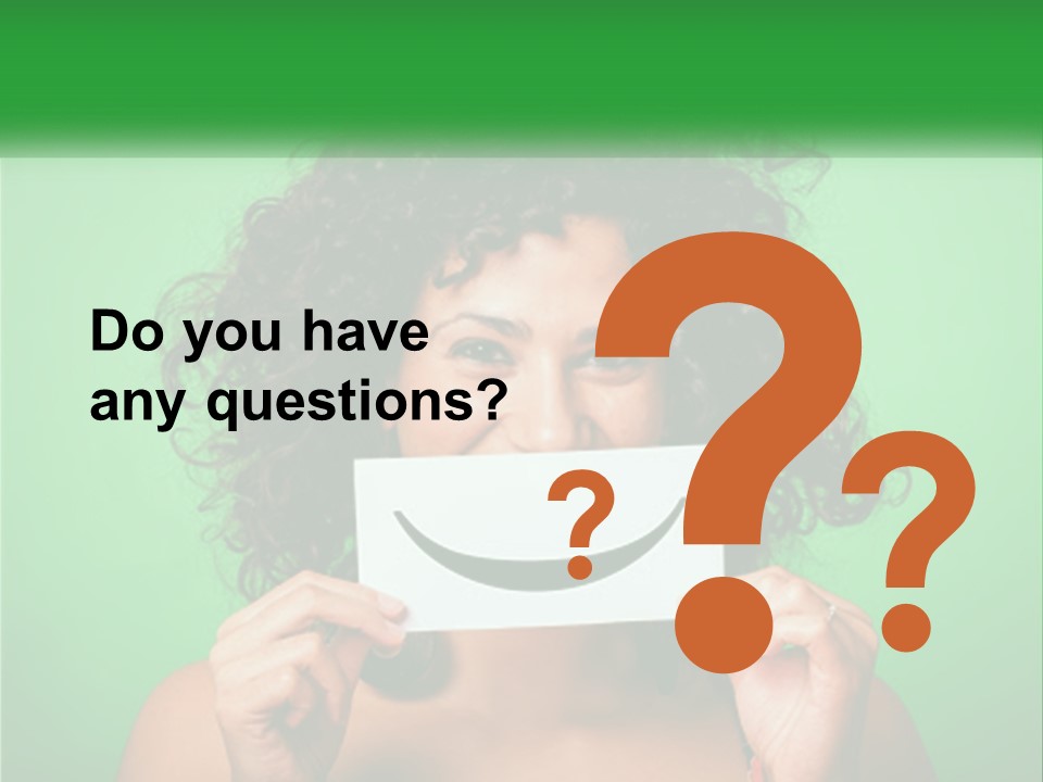 A Woman Holding A Card With A Smiley Face On It PowerPoint Template