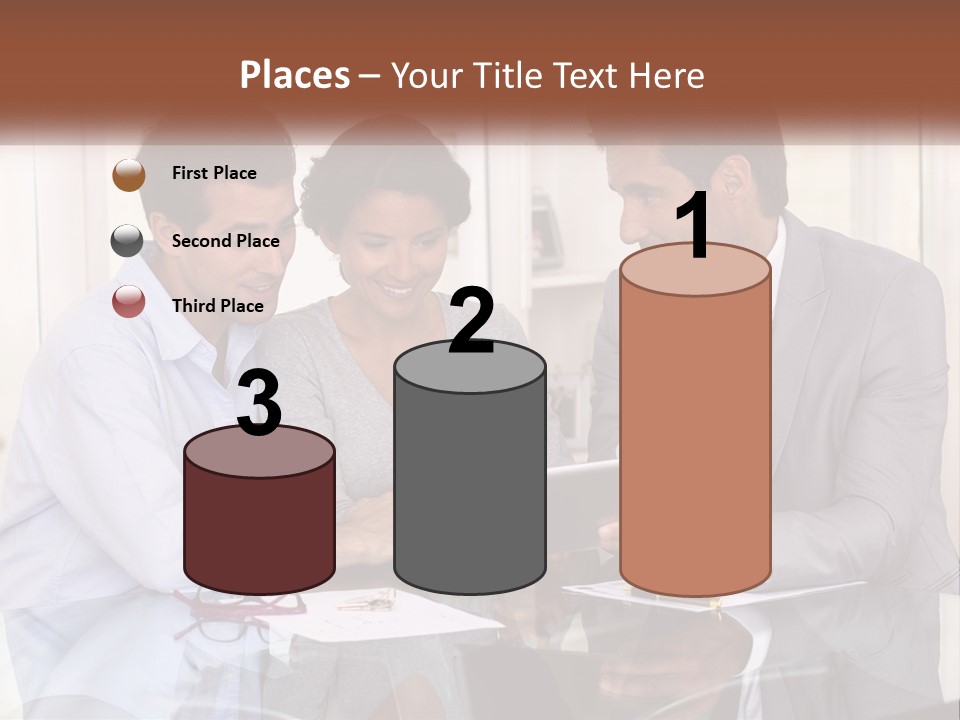 A Group Of People Sitting Around A Table Looking At A Tablet PowerPoint Template