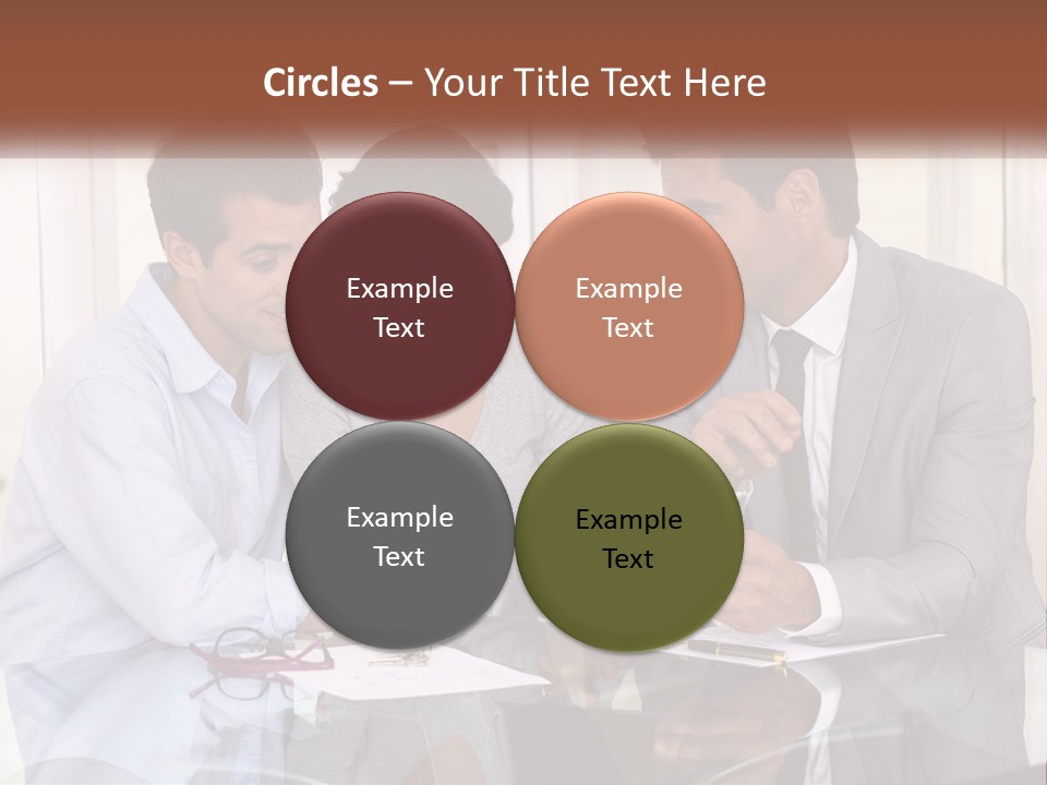 A Group Of People Sitting Around A Table Looking At A Tablet PowerPoint Template