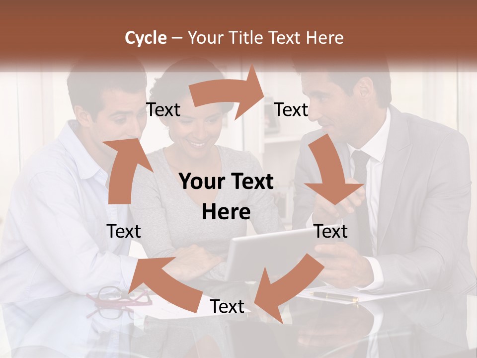 A Group Of People Sitting Around A Table Looking At A Tablet PowerPoint Template