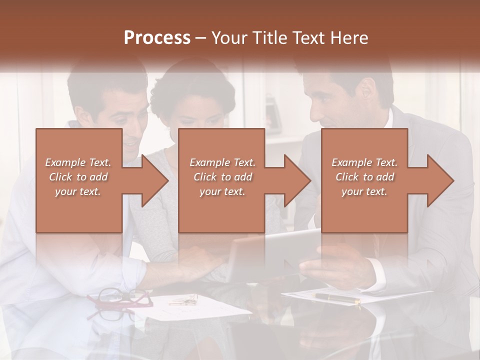 A Group Of People Sitting Around A Table Looking At A Tablet PowerPoint Template