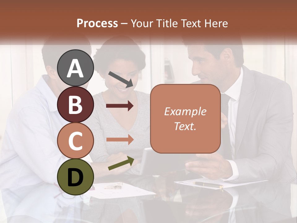 A Group Of People Sitting Around A Table Looking At A Tablet PowerPoint Template
