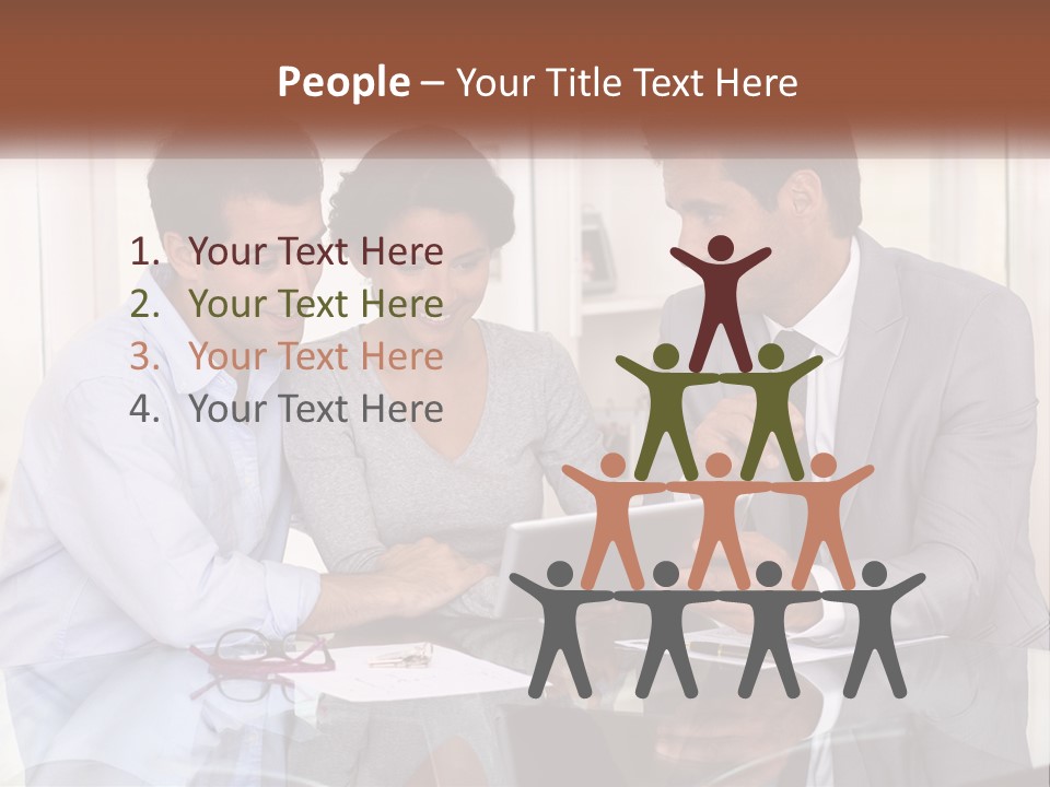 A Group Of People Sitting Around A Table Looking At A Tablet PowerPoint Template