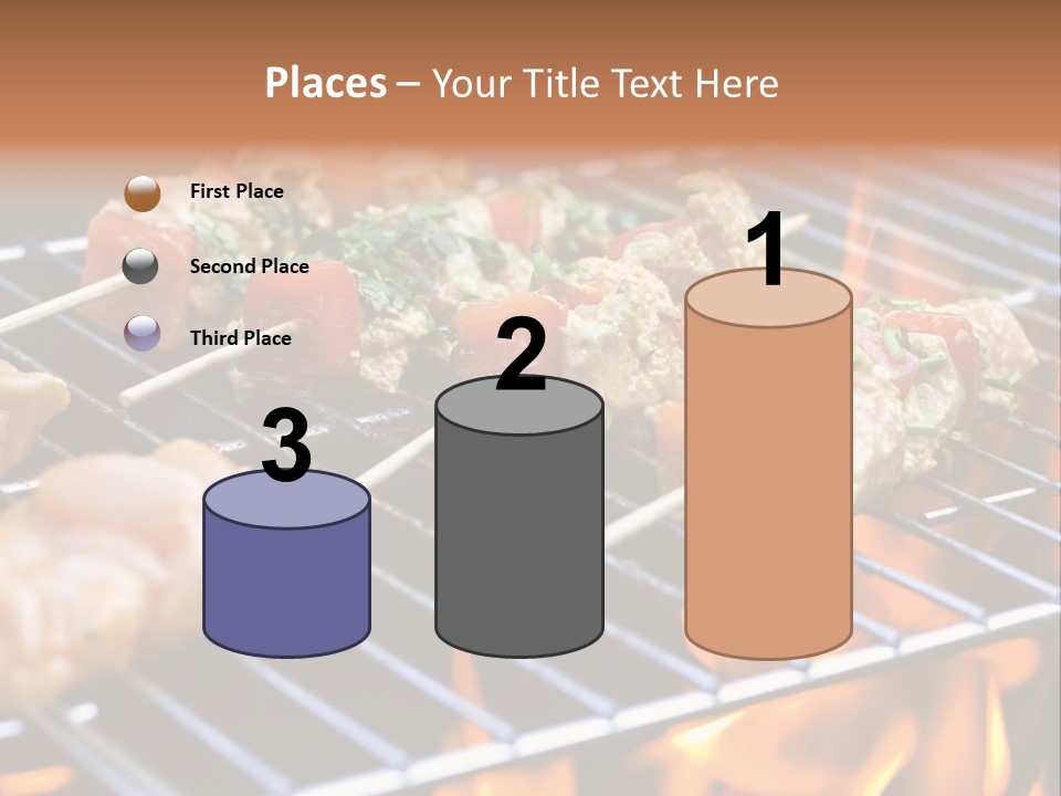 A Bbq Grill With Shrimp And Vegetables On Skewers PowerPoint Template