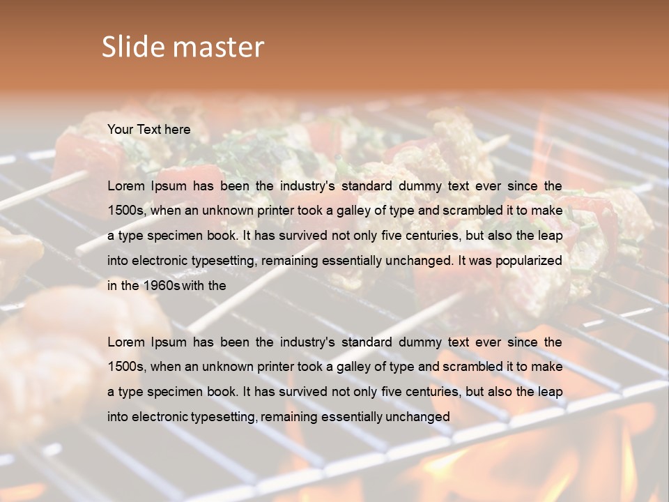 A Bbq Grill With Shrimp And Vegetables On Skewers PowerPoint Template
