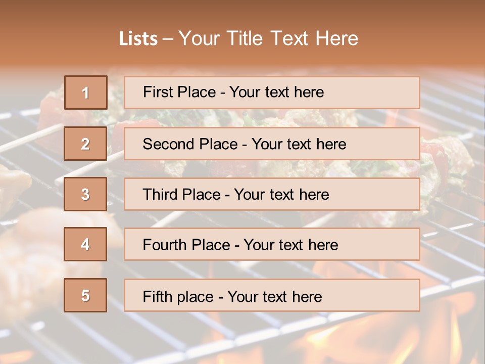 A Bbq Grill With Shrimp And Vegetables On Skewers PowerPoint Template