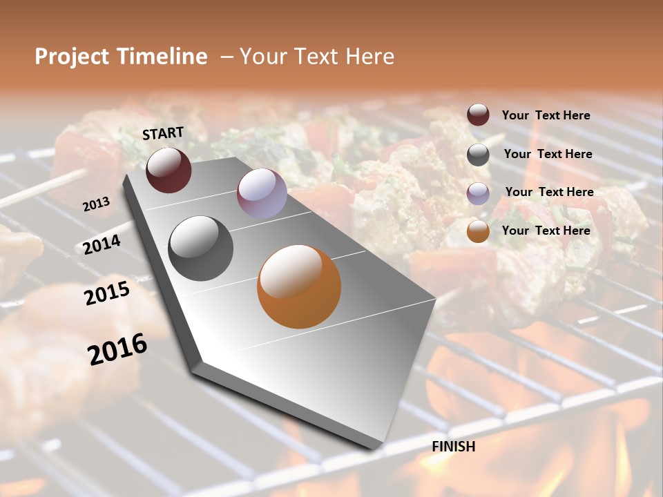 A Bbq Grill With Shrimp And Vegetables On Skewers PowerPoint Template