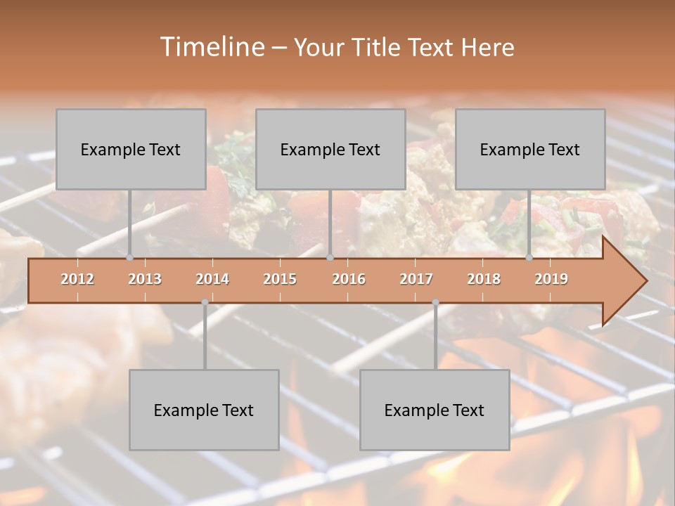 A Bbq Grill With Shrimp And Vegetables On Skewers PowerPoint Template