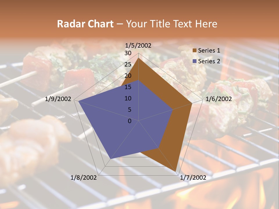 A Bbq Grill With Shrimp And Vegetables On Skewers PowerPoint Template