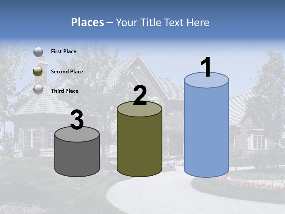 A Large House With A Driveway And Trees In Front Of It PowerPoint Template