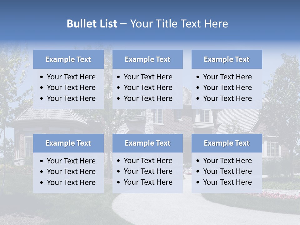 A Large House With A Driveway And Trees In Front Of It PowerPoint Template