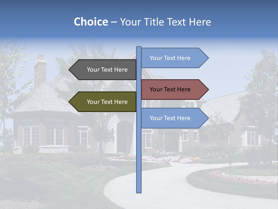 A Large House With A Driveway And Trees In Front Of It PowerPoint Template