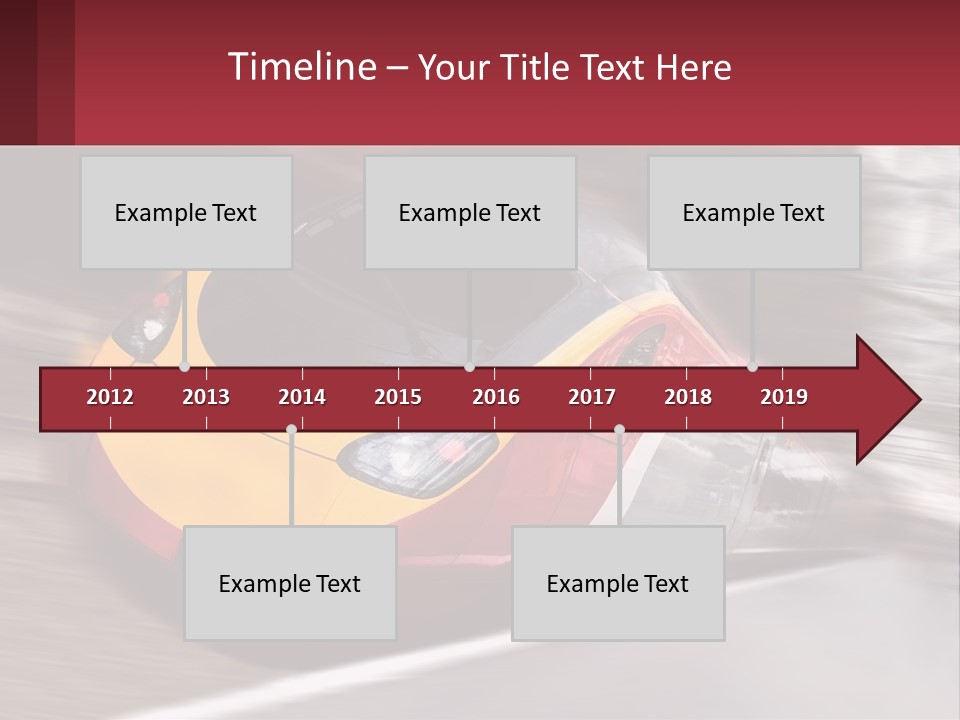 A Red And Yellow Train Traveling Down Train Tracks PowerPoint Template