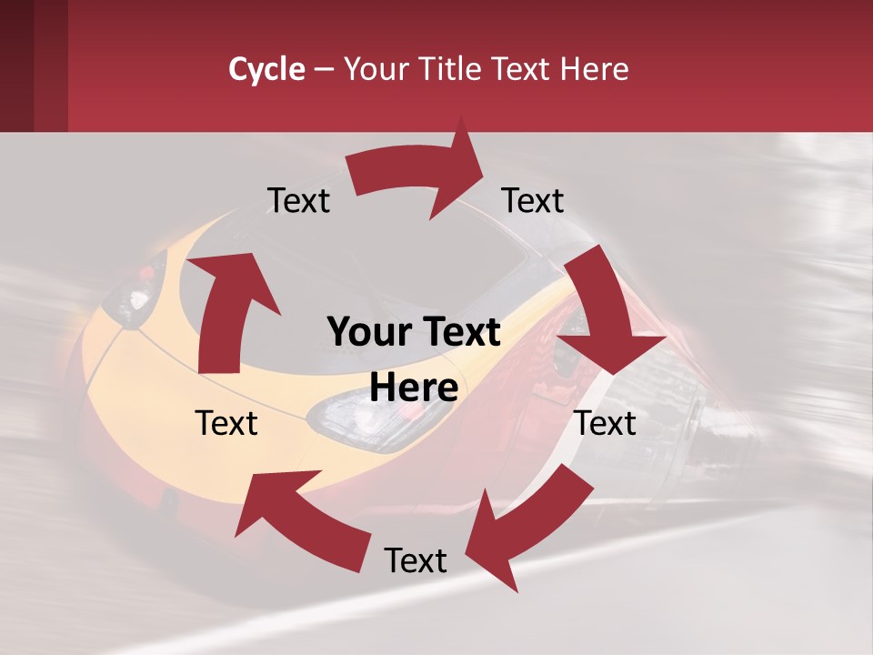A Red And Yellow Train Traveling Down Train Tracks PowerPoint Template