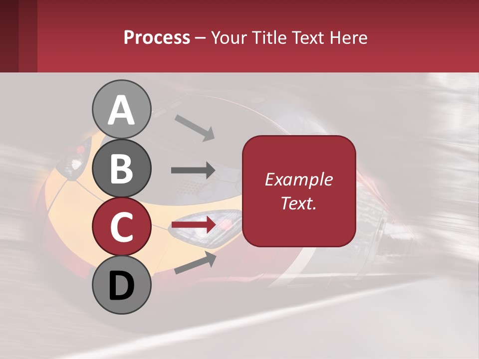 A Red And Yellow Train Traveling Down Train Tracks PowerPoint Template