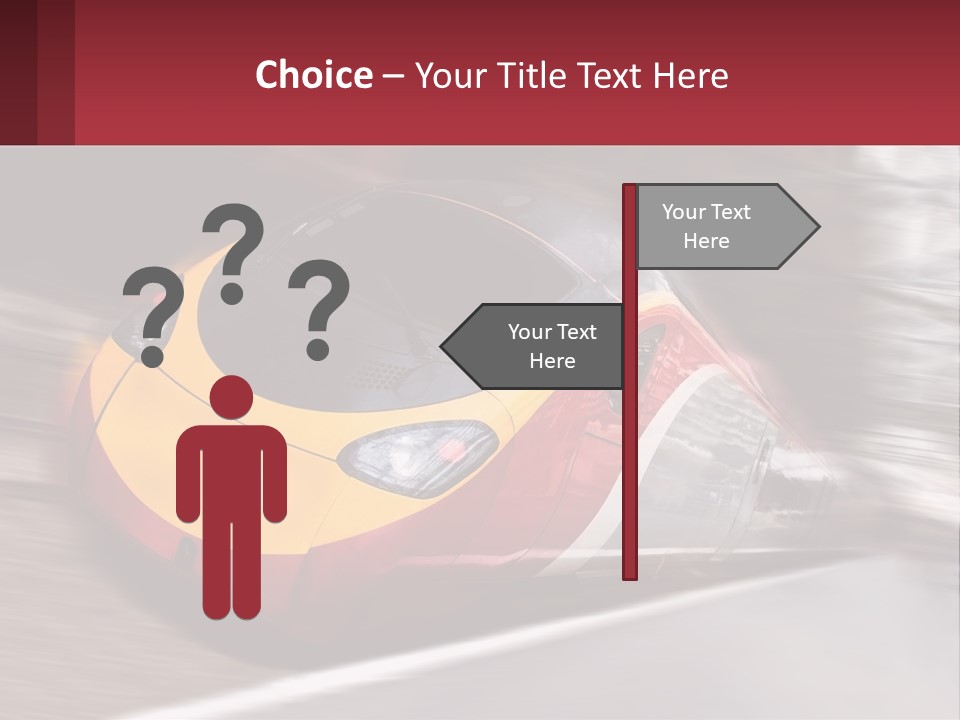 A Red And Yellow Train Traveling Down Train Tracks PowerPoint Template