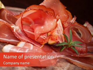 A Plate Of Meat With A Leaf On Top Of It PowerPoint Template