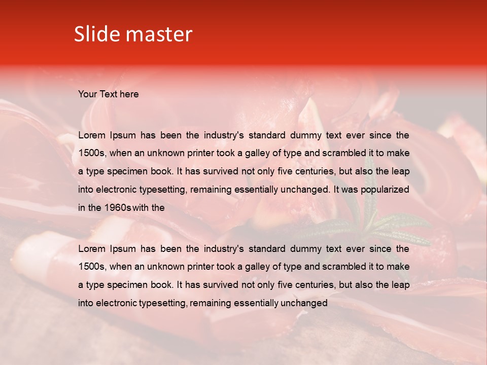 A Plate Of Meat With A Leaf On Top Of It PowerPoint Template