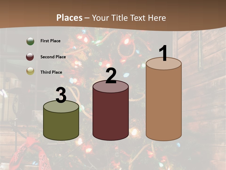 A Christmas Tree With Lights On It In Front Of A Window PowerPoint Template