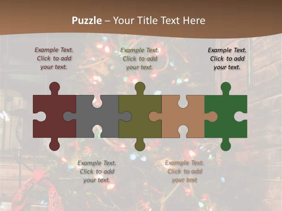 A Christmas Tree With Lights On It In Front Of A Window PowerPoint Template