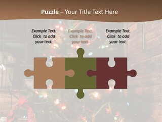 A Christmas Tree With Lights On It In Front Of A Window PowerPoint Template