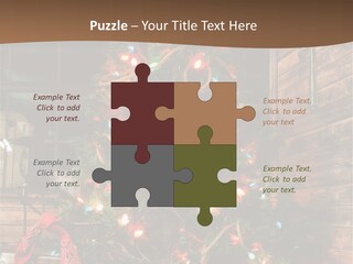 A Christmas Tree With Lights On It In Front Of A Window PowerPoint Template