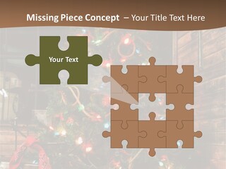 A Christmas Tree With Lights On It In Front Of A Window PowerPoint Template