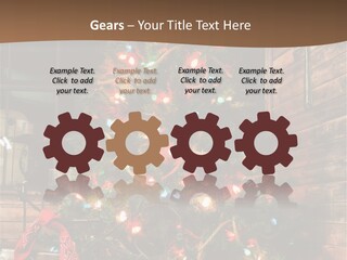 A Christmas Tree With Lights On It In Front Of A Window PowerPoint Template
