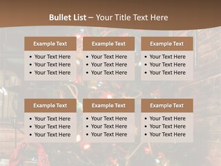 A Christmas Tree With Lights On It In Front Of A Window PowerPoint Template