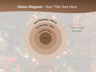 A Christmas Tree With Lights On It In Front Of A Window PowerPoint Template
