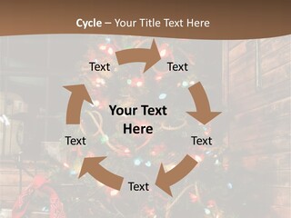 A Christmas Tree With Lights On It In Front Of A Window PowerPoint Template