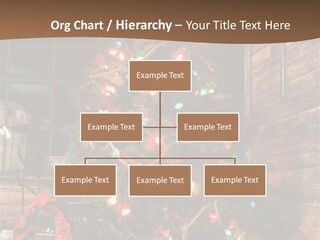 A Christmas Tree With Lights On It In Front Of A Window PowerPoint Template