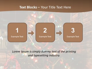 A Christmas Tree With Lights On It In Front Of A Window PowerPoint Template