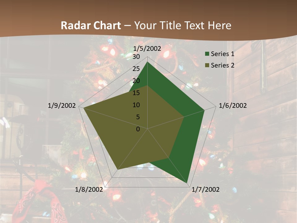 A Christmas Tree With Lights On It In Front Of A Window PowerPoint Template