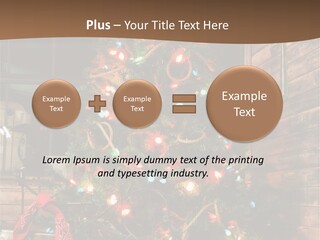 A Christmas Tree With Lights On It In Front Of A Window PowerPoint Template