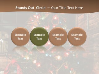 A Christmas Tree With Lights On It In Front Of A Window PowerPoint Template