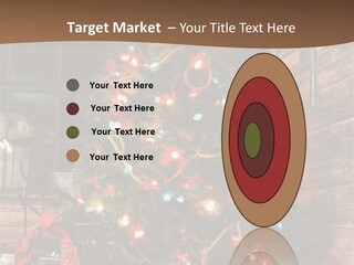 A Christmas Tree With Lights On It In Front Of A Window PowerPoint Template