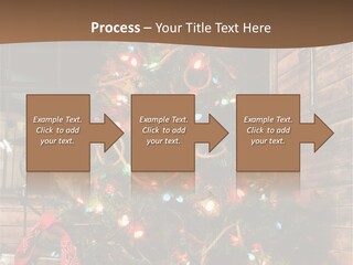 A Christmas Tree With Lights On It In Front Of A Window PowerPoint Template
