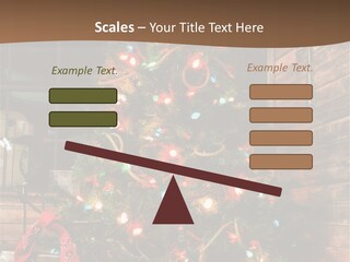 A Christmas Tree With Lights On It In Front Of A Window PowerPoint Template