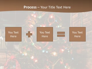 A Christmas Tree With Lights On It In Front Of A Window PowerPoint Template